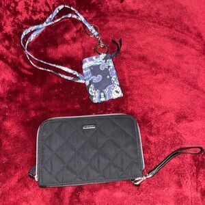 BUNDLE DEAL Vera Bradley Black Quilted Wristlet with Blue Paisley Lanyard